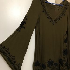 Free People Bell Sleeve Embroidered Tunic